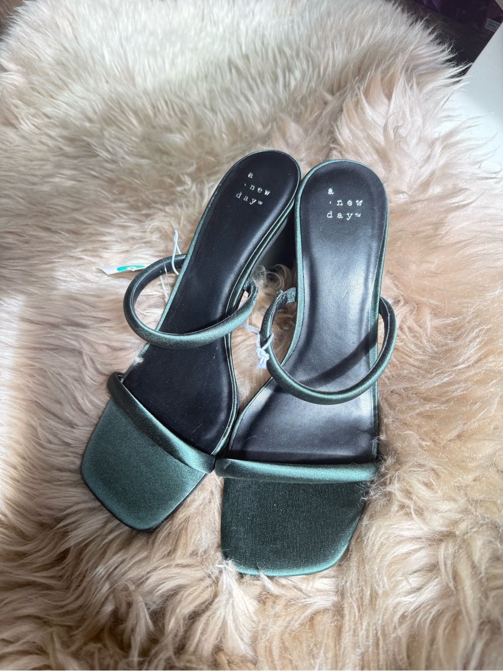 a new day Emerald Green Satin Square-Toe Strappy Heels